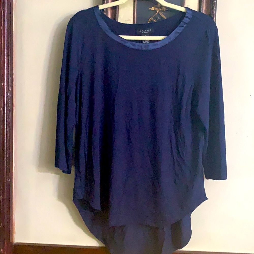 Beautiful Grace Navy Blue Top. Size Large